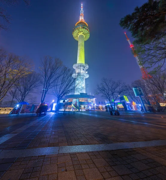 Panorama Soul Město Noci Namsan Věž Nebo Soul Tower Stojí — Stock fotografie