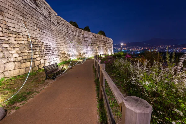 Korean Cityscape Night Naksan Park Ancient Walls Seoul South Korea — Stock Photo, Image
