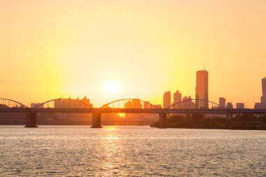 Sunset at Yeouido along the Han River in Seoul, South Korea. clipart