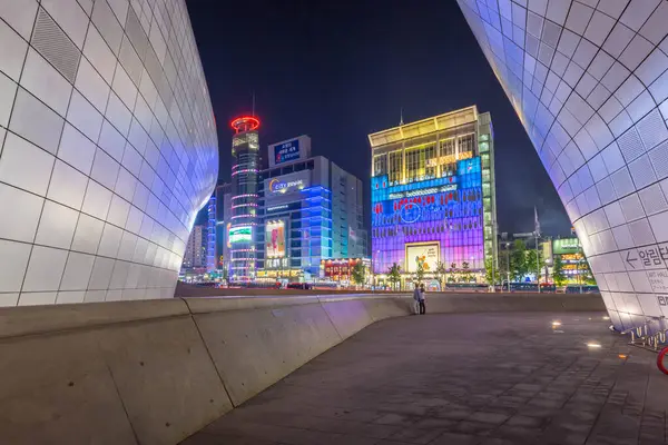 Stadsgezicht Van Seoul Nachts Wolkenkrabbers Dongdaemun Gebied Seoul Zuid Korea Stockfoto