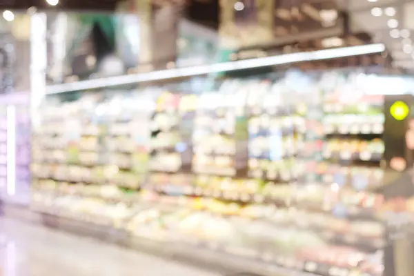 Blurred background, blur grocery supermarket at shopping store banner, blurry shelf product display and customer people  backdrop, wallpaper copy space for business concept