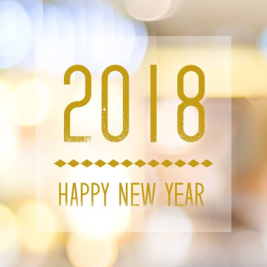 Mutlu yeni yıl 2018 soyut bulanıklık şenlikli bokeh arka plan üzerinde afiş