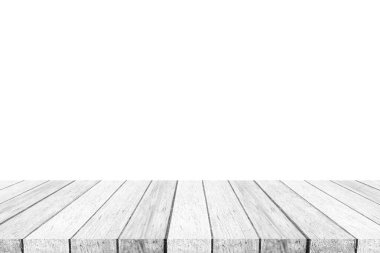 Boş perspektif klasik ahşap beyaz arkaplan, oda, masa üstü, ürün görüntüleme kurgu arkaplanı için raf izole