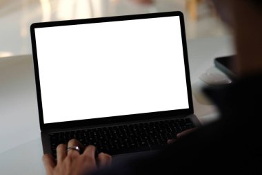 Laptop ekran modeli, şablon arkaplan pankartı, boş ekranlı el bilgisayarı, iş çevrimiçi, e-ticaret, çevrimiçi çalışma konsepti