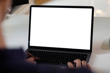 Laptop ekran modeli, şablon arkaplan pankartı, boş ekranlı el bilgisayarı, iş çevrimiçi, e-ticaret, çevrimiçi çalışma konsepti