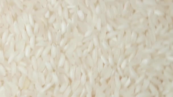 Dry Uncooked White Rice Background Slowly Moving Upward Top View — Stock Video