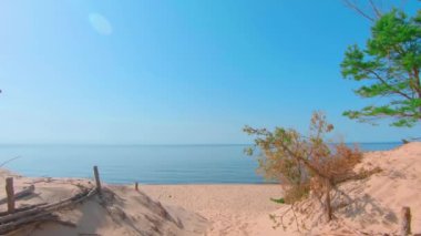 Colorful Sea Panorama at Summer Sunny Day - Slow Motion. Access to the Baltic Sea, Moving Forward to the Water