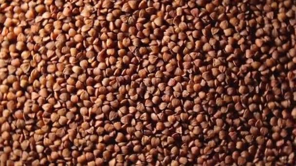 Dry Uncooked Brown Buckwheat Groats Rotating Background Top View Low — Vídeos de Stock