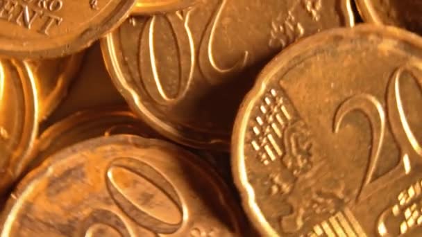 Verstreute Euro Cent Münzen Rotierender Geldhintergrund Draufsicht Makro Euro Währung — Stockvideo