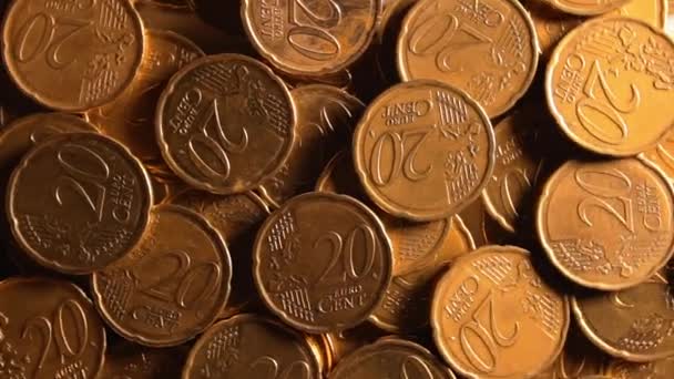 Pièces Dispersées Euro Cent Arrière Plan Argent Rotatif Vue Dessus — Video