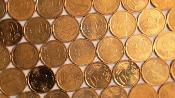 Euro Cent Coins Rotating Money Background Top View Англійською Євро — стокове відео