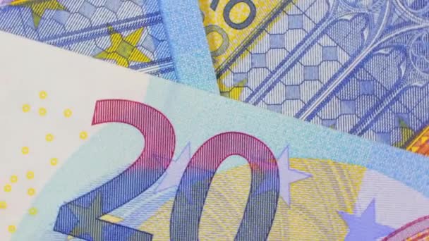 Euro Bills Rotating Money Background Top View Makro Pieniądze Euro — Wideo stockowe