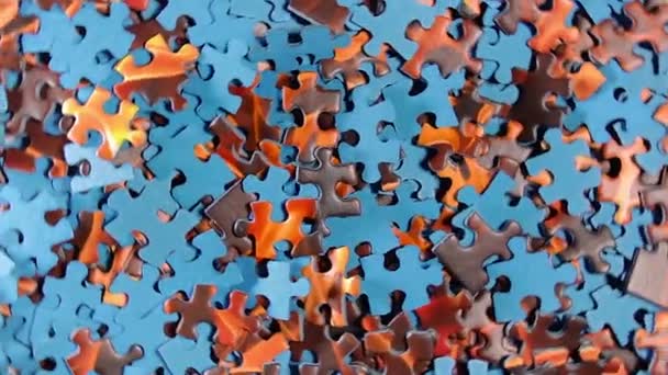 Background Colored Puzzle Pieces Rotating Clockwise Top View Texture Incomplete — Stock Video