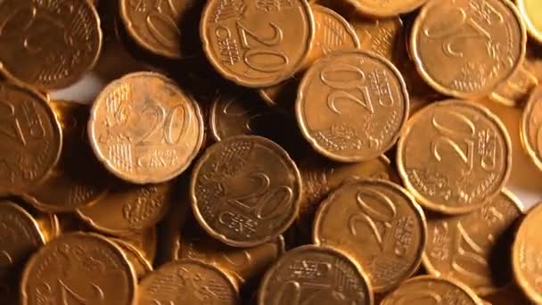 Rozrzucone Euro Monety Cent Rotating Money Tło Top View Pieniądze — Wideo stockowe