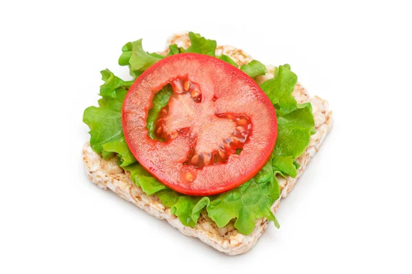 Rice Cake Sandwich Tomato Lettuce Isolated White Easy Breakfast Diet — Stockfoto