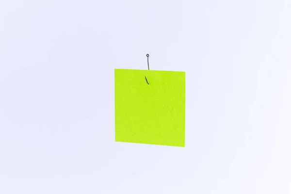 Mockup Blank Green Memo Paper Copy Space Hanging Fishing Hook — Φωτογραφία Αρχείου