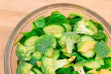 Fresh Green Salad of Avocado, Broccoli, Spinach and Cucumber for Body Detoxification. Vegan Salad. Vegetarian Culture. Raw Food. Healthy Eating and Vegetable Diet clipart