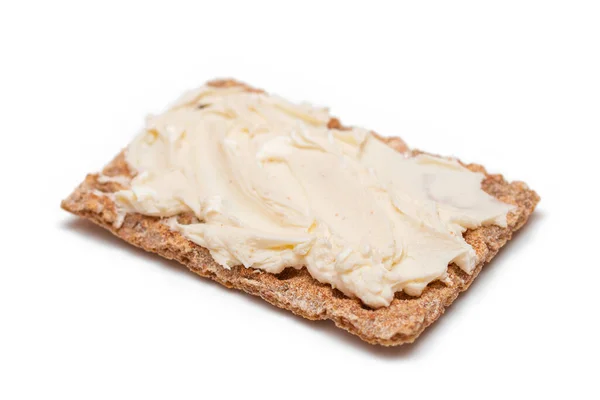 Whole Grain Crispbread Cream Cheese Isolated White Quick Healthy Sandwiches — Stock Photo, Image