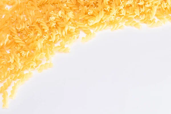 Uncooked Fusilli Pasta Copy Space White Background Raw Dry Macaroni — Stock Photo, Image