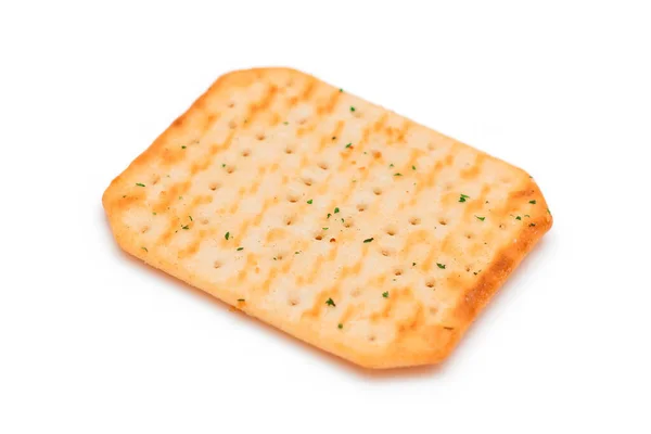 Cracker Salgado Crocante Com Verdes Isolado Branco Lanche Fácil Isolamento — Fotografia de Stock