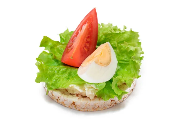 Rijst Cake Sandwich Met Tomaat Sla Geïsoleerd Wit Makkelijk Ontbijt — Stockfoto