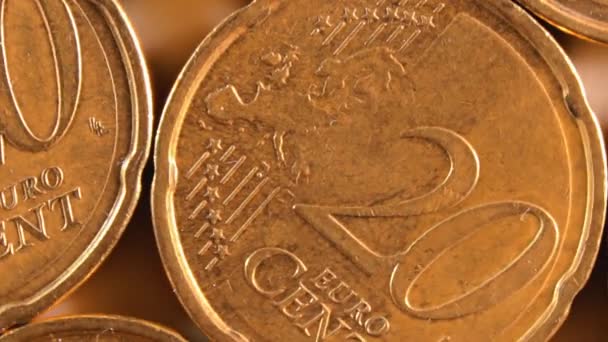 Монеты Номиналом Евро Вращающийся Денежный Фон Вид Сверху Макро Евро — стоковое видео