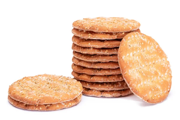 Stack Salt Crackers Sesame Isolated White Background Dry Snacks Isolation — Stock Photo, Image