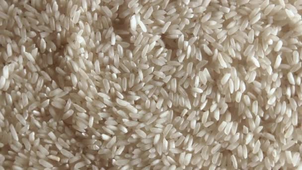 Dry Uncooked White Rice Background Slowly Rotating Right Top View — Vídeo de stock