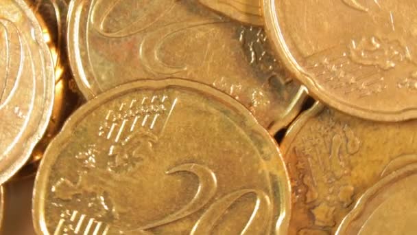 Szétszórt Euro Cent Érmék Forgó Pénz Háttér Felülnézet Macro Euro — Stock videók