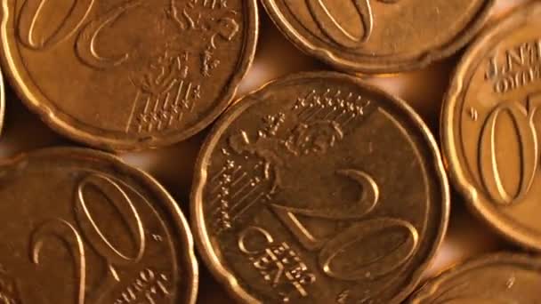Pièces Euro Cent Arrière Plan Monnaie Tournante Vue Dessus Macro — Video