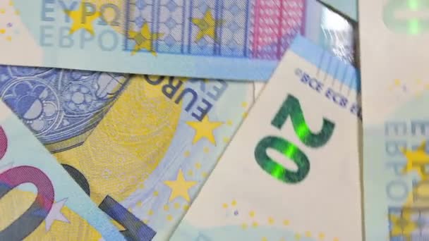 Векселя Евро Вращающийся Денежный Фон Вид Сверху Евро Денежная Валюта — стоковое видео