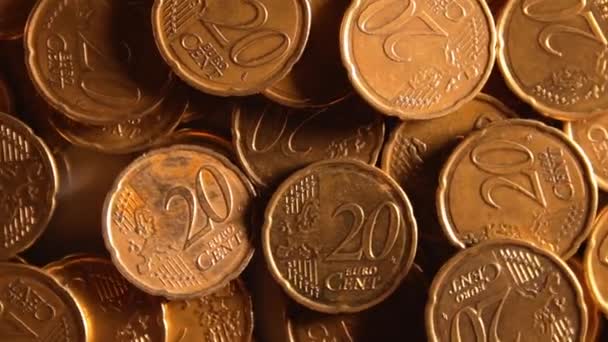 Διάσπαρτα Κέρματα Των Ευρώ Cent Περιστρεφόμενο Φόντο Χρημάτων Top View — Αρχείο Βίντεο