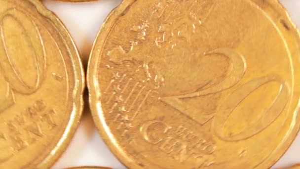 Euro Cent Coins Rotating Money Background Vista Dall Alto Macro — Video Stock