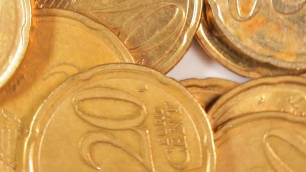 Verstreute Euro Cent Münzen Rotierender Geldhintergrund Draufsicht Makro Euro Währung — Stockvideo
