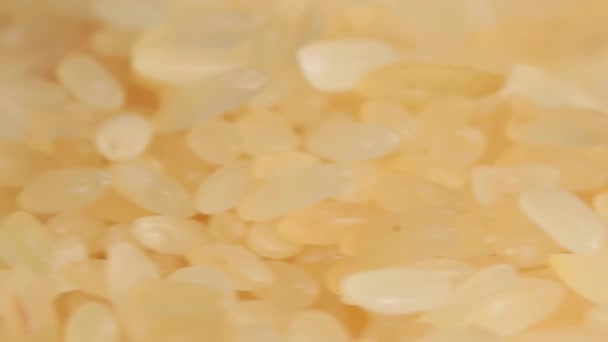 Dry Uncooked Parboiled Rice Heap Rotating Macro Pile Raw Long — Stockvideo