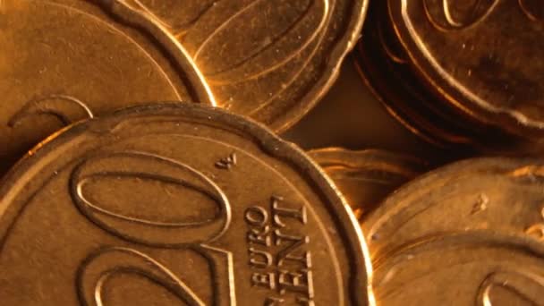 Rozrzucone Euro Monety Cent Rotating Money Tło Top View Makro — Wideo stockowe
