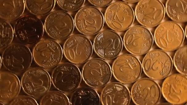 Euro Cent Coins Rotating Money Background Top View 欧元货币 大量的20美分现金 — 图库视频影像