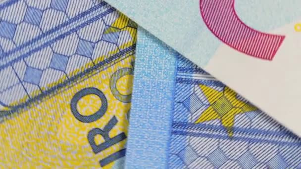 Euro Scheine Rotierender Geldhintergrund Draufsicht Makro Euro Währung Blaues Papiergeld — Stockvideo