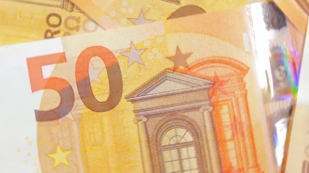 Eurobankovky Otočení Peněz Pozadí Top View Euro Money Currency Oranžové — Stock video