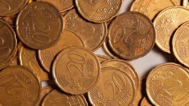 Verstreute Euro Cent Münzen Rotierender Geldhintergrund Draufsicht Euro Währung Eine — Stockvideo