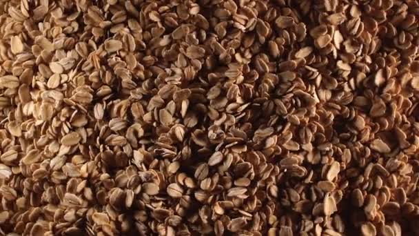 Oat Flakes Background Slowly Rotating Left Top View Low Key — Stock Video