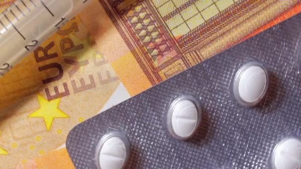 Инфляция Дорогое Лекарство Высокая Стоимость Медицинского Обслуживания Глобальная Фармацевтическая Промышленность — стоковое видео
