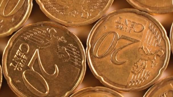 Монеты Номиналом Евро Вращающийся Денежный Фон Вид Сверху Макро Евро — стоковое видео