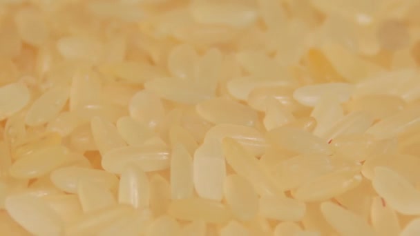 Dry Uncooked Parboiled Rice Rotating Macro Scattered Raw Long Grain — Αρχείο Βίντεο