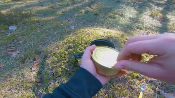 Camp Food Cooking Hike Using Small Cook Set First Person — Stock video