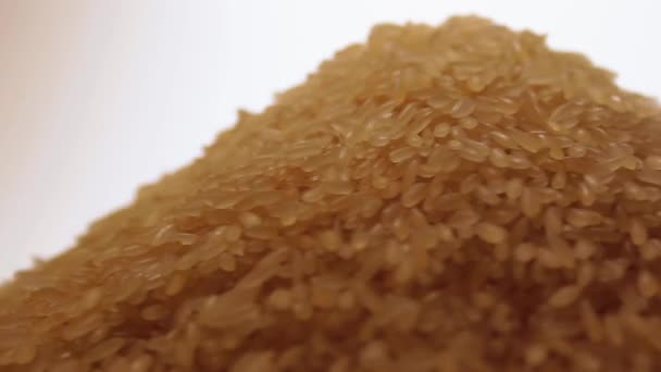 Kuru Haşlanmamış Pirinç Yığını Beyaz Arkaplan Karşı Dönüyor Çiğ Uzun — Stok video