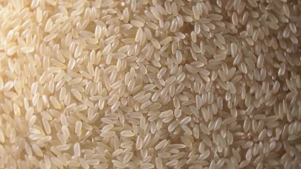 Dry Uncooked Parboiled Rice Background Rotating Right Top View Low — Vídeo de stock