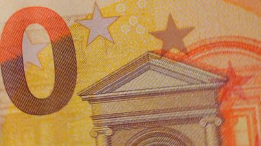 50 Euro 'luk banknotlar, döner para arkaplanı - Top View, Macro. Euro Para Birimi. Turuncu Kağıt Para. Bir sürü 50 Euro 'luk banknot. Ekonomi, Nakit ve Para Tasarruf Konsepti - Dönüşüm Sağı