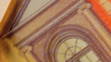 50 Euro 'luk banknotlar, döner para arkaplanı - Top View, Macro. Euro Para Birimi. Turuncu Kağıt Para. Bir sürü 50 Euro 'luk banknot. İş, Finans, Para ve Tasarruf Konsepti - Açısal Dönüşüm
