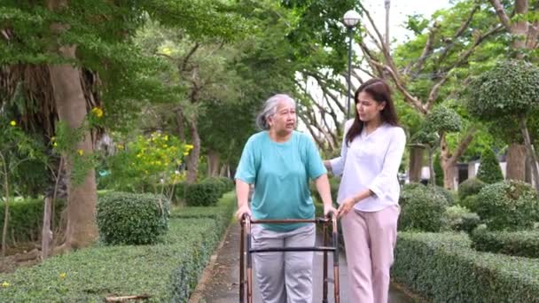 Eine Ältere Asiatische Frau Benutzt Einen Rollator Und Geht Mit — Stockvideo
